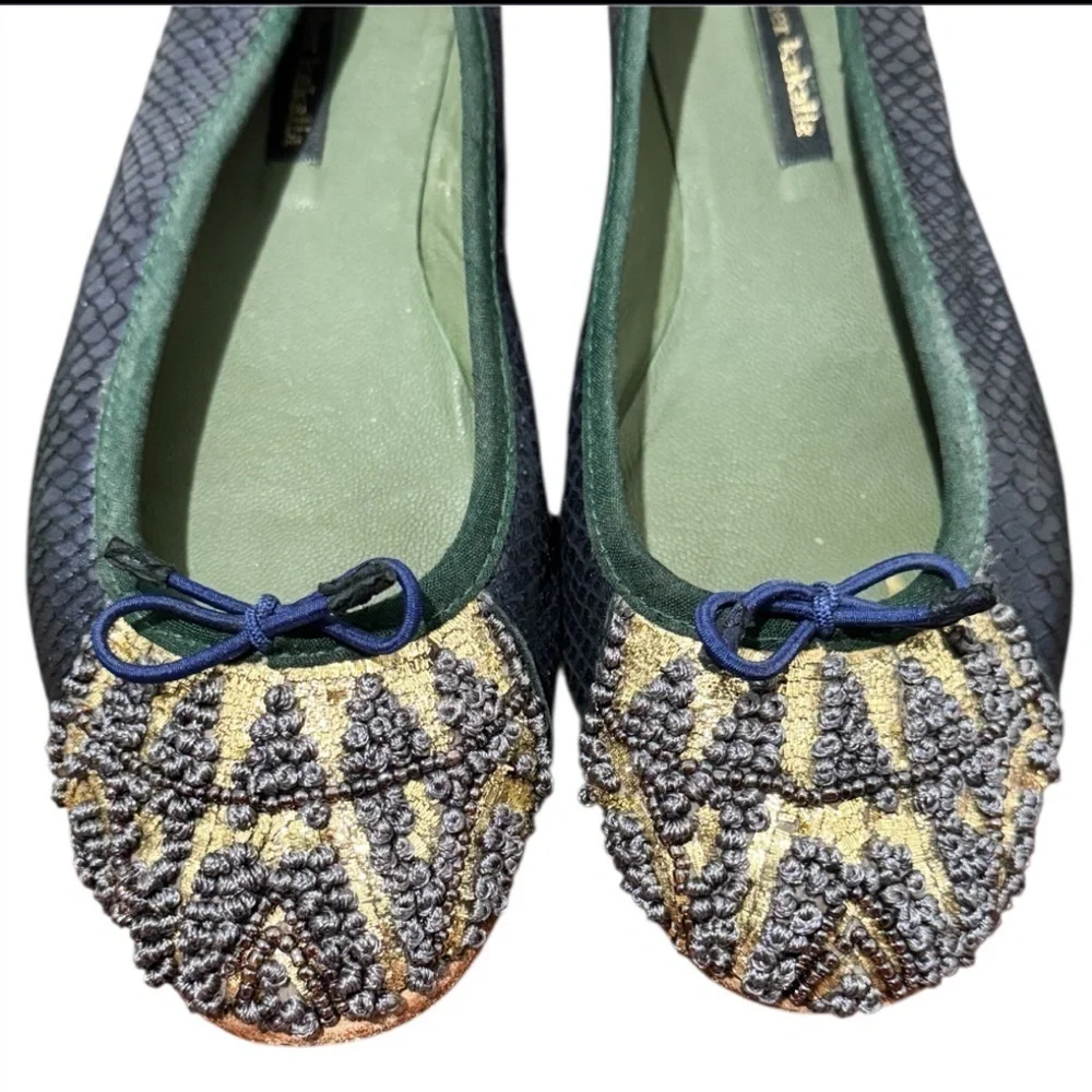 Anthropologie Meher Kakalia Handcrafted Hopi Blue Snake Print Ballet Flat 7.5 US